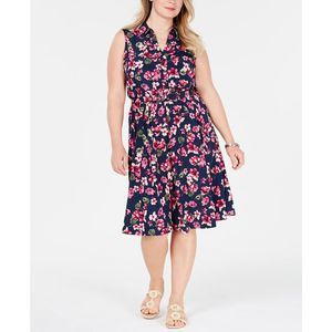 Charter Club Women's Belted Floral Print Dress Blue Size 20W